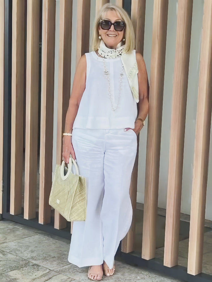 Trinidad™ | White Blouse and Wide-Leg Trousers Set
