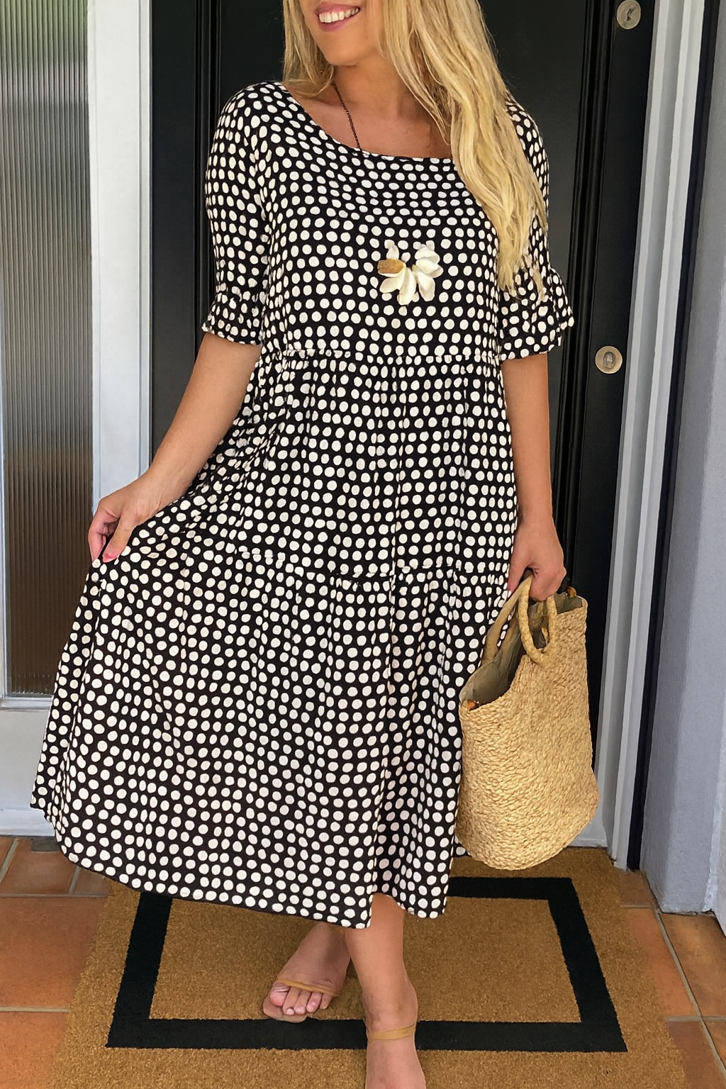 ELEGANT MIDI DRESS WITH SHORT SLEEVES FOR WOMEN