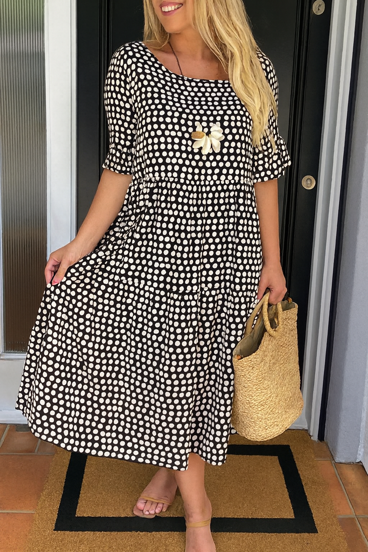 ELEGANT MIDI DRESS WITH SHORT SLEEVES FOR WOMEN