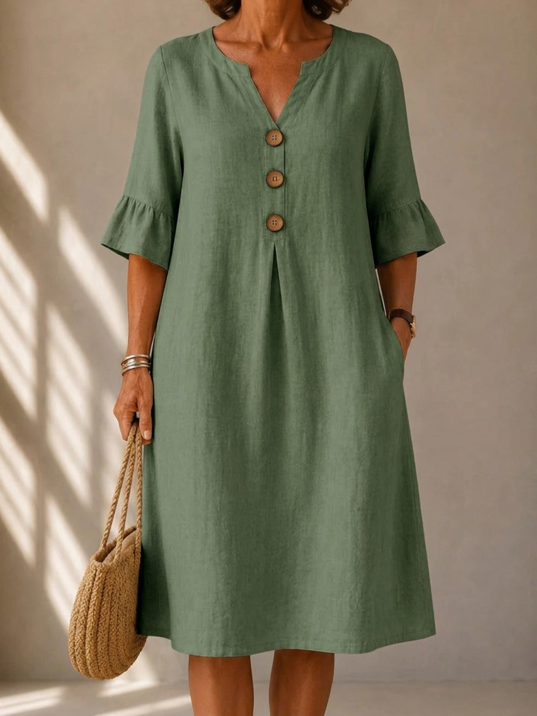 Buttoned Dress with Pleat Charlotte