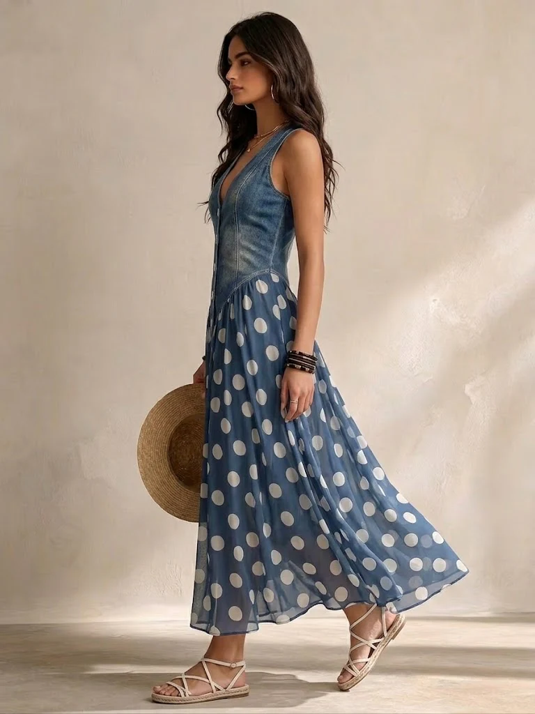Olivia | Midi Dress in Polka Dot Chiffon
