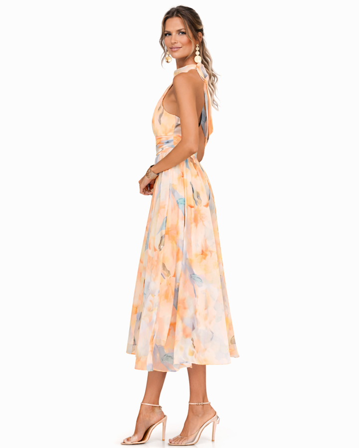 Aurora | Halter Neck Dress with Watercolour Print