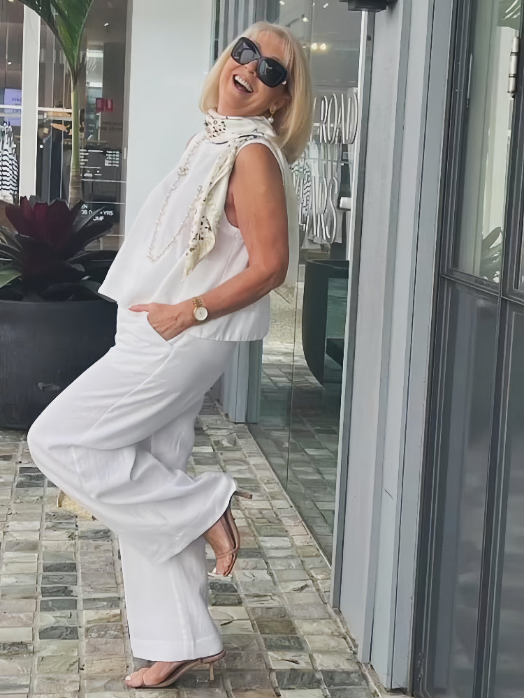 Trinidad™ | White Blouse and Wide-Leg Trousers Set