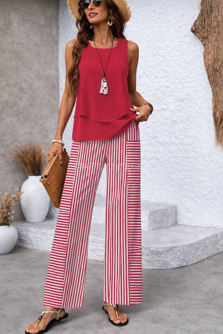 Ramona™ | Pink Set with Plain Top and Striped Trousers