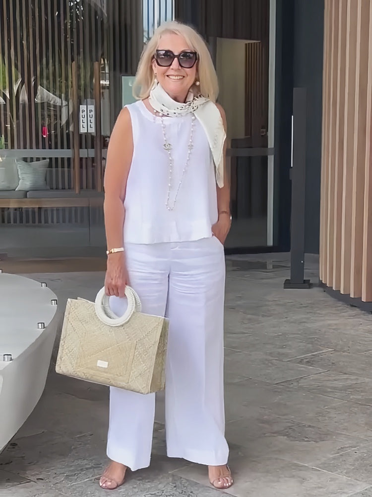 Trinidad™ | White Blouse and Wide-Leg Trousers Set