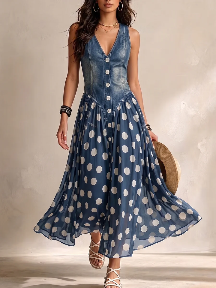 Olivia | Midi Dress in Polka Dot Chiffon