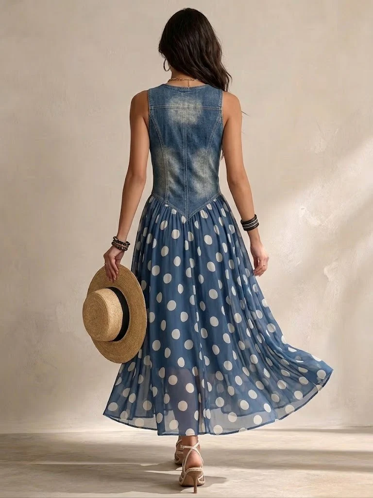 Olivia | Midi Dress in Polka Dot Chiffon