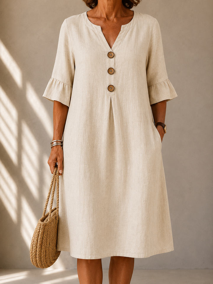 Buttoned Dress with Pleat Charlotte