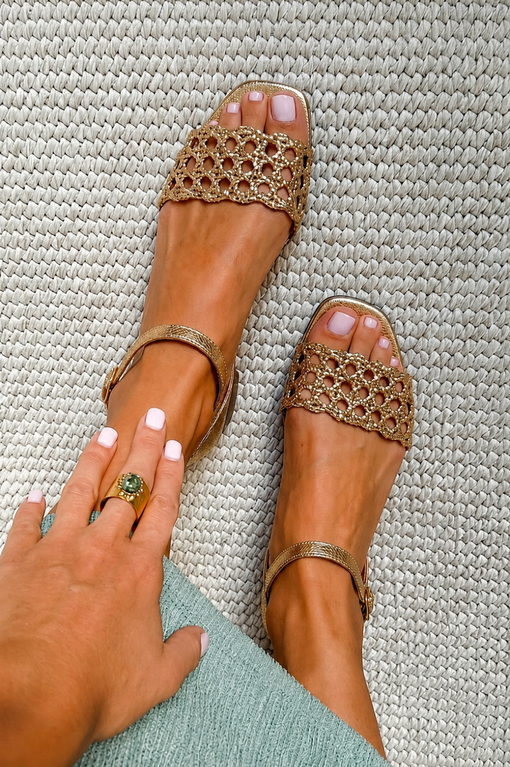 Estrella™ | Gold Sandals with Cut-Out Design