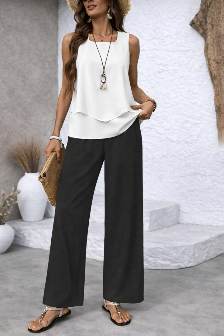 Gregoria™ | Bicolour Set White Blouse and Black Trousers