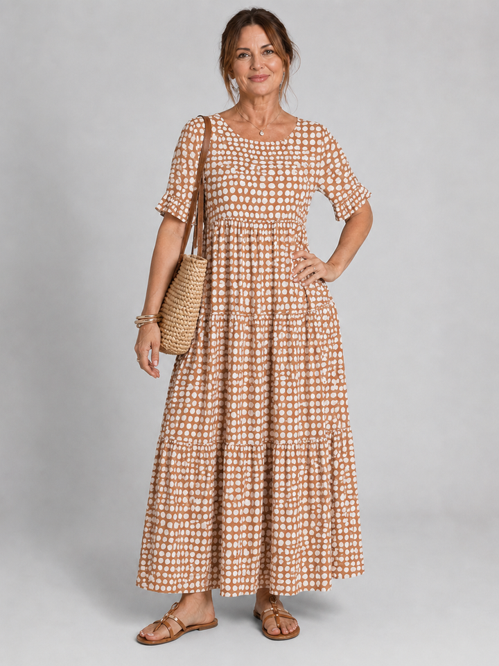 ELEGANT MIDI DRESS WITH SHORT SLEEVES FOR WOMEN