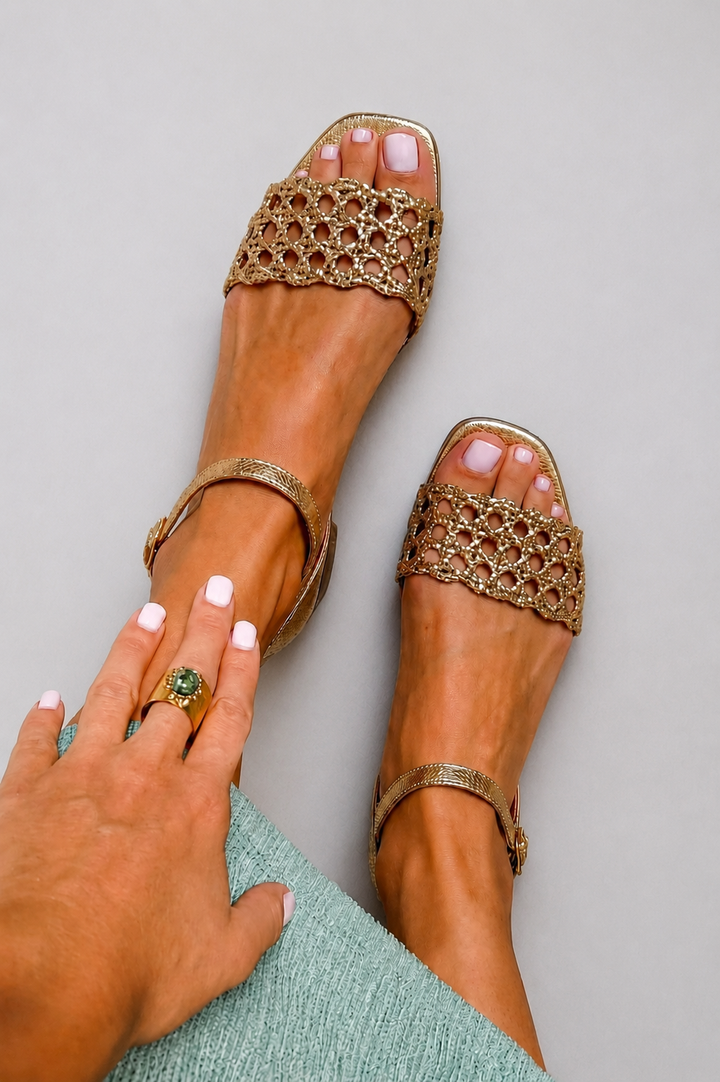 Estrella™ | Gold Sandals with Cut-Out Design