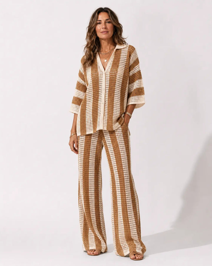 Zenaida™ | Striped Crochet Kimono and Trousers Set