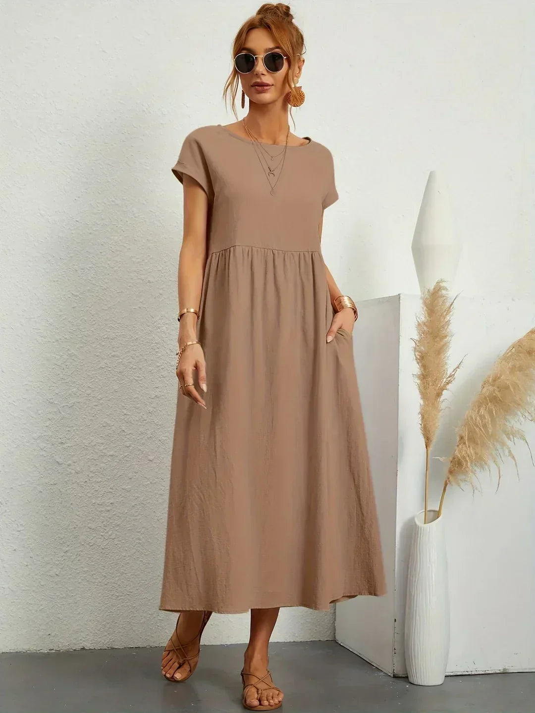 Gabrielle™ — Fluid Midi Dress Timeless Elegance