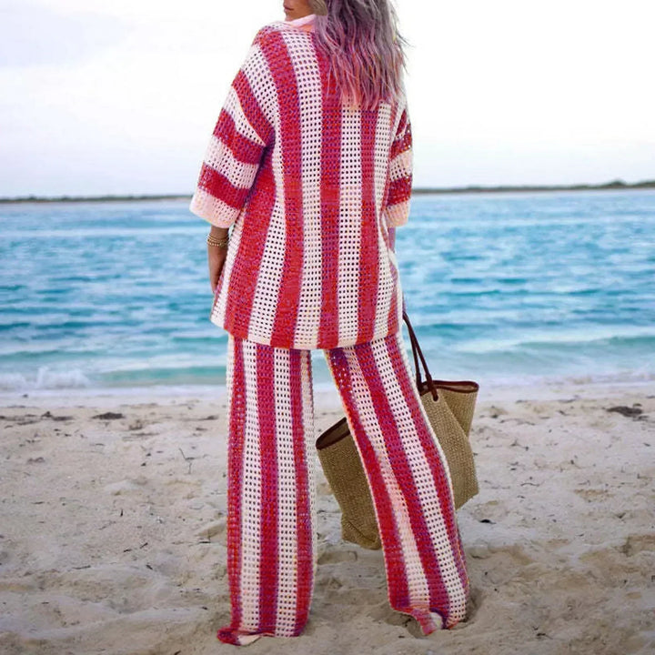 Zenaida™ | Striped Crochet Kimono and Trousers Set
