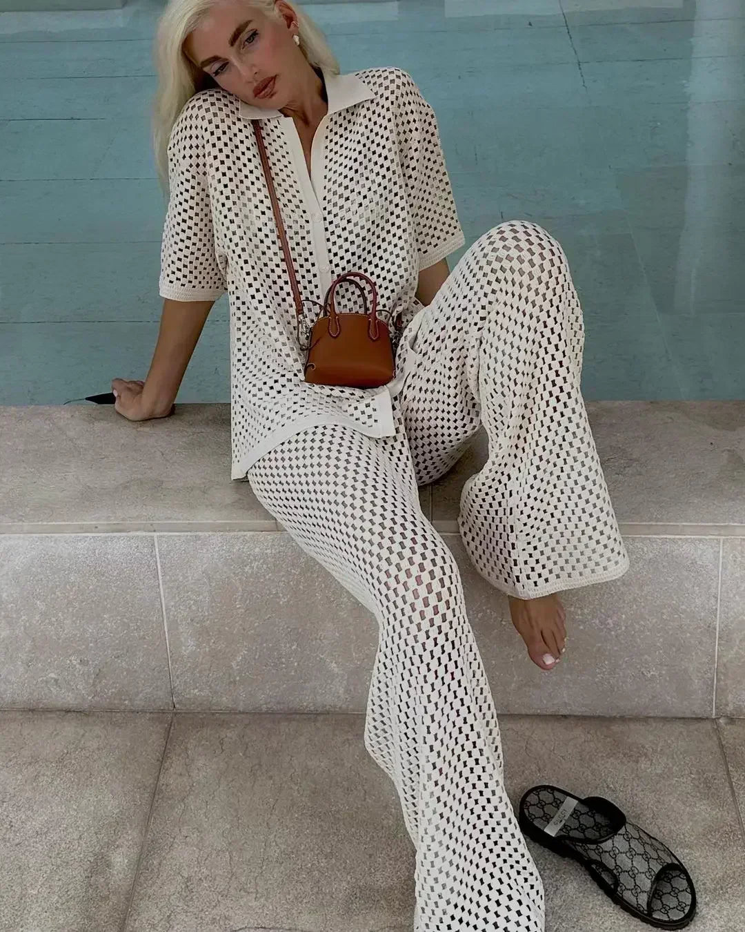 Zenaida™ | Striped Crochet Kimono and Trousers Set