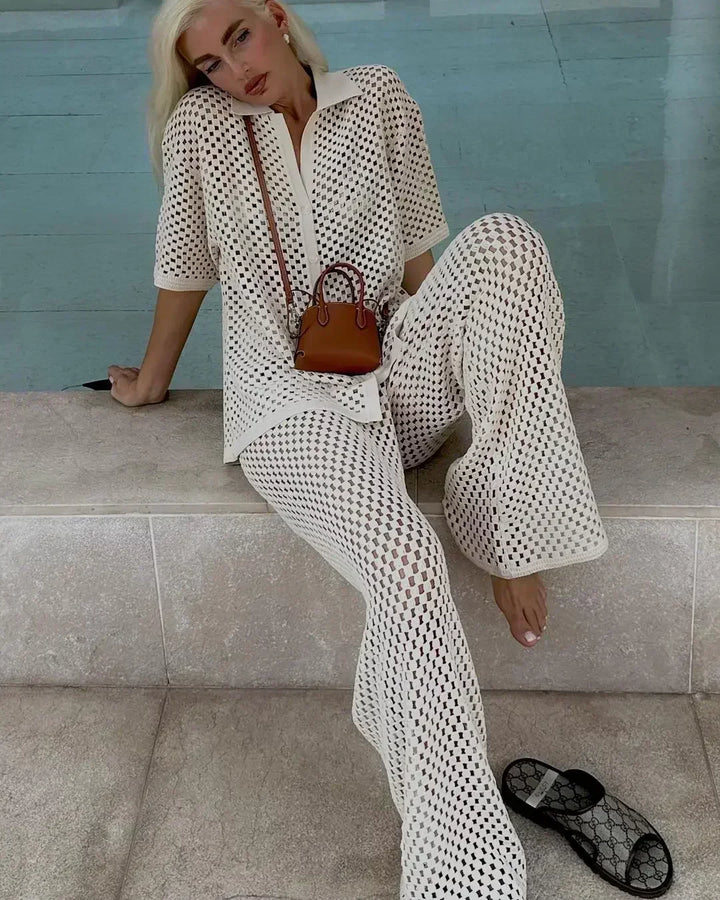 Zenaida™ | Striped Crochet Kimono and Trousers Set
