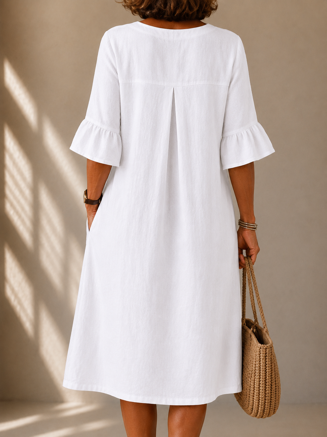 Buttoned Dress with Flared Sleeves Nicole