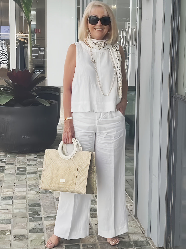 Trinidad™ | White Blouse and Wide-Leg Trousers Set