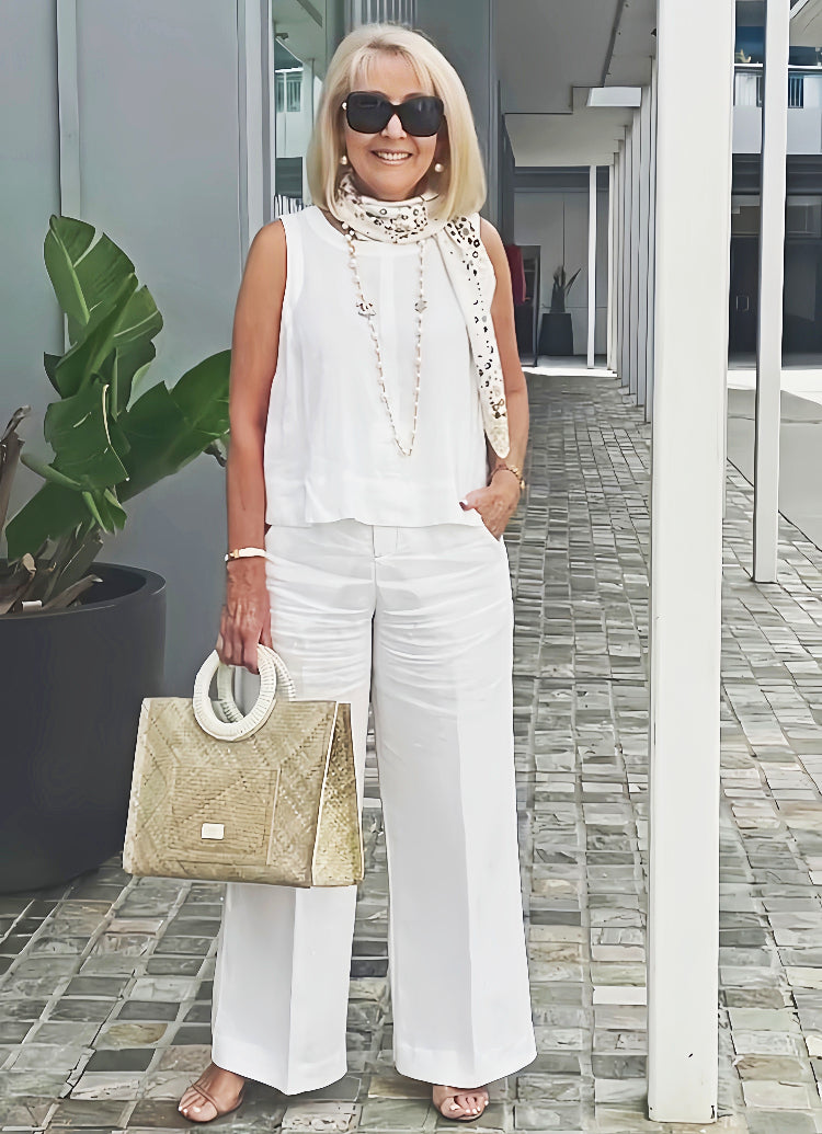 Trinidad™ | White Blouse and Wide-Leg Trousers Set