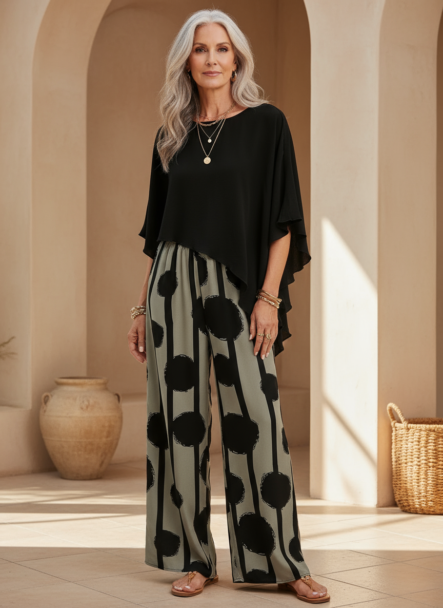Valeriana™ | Asymmetrical Top and Boho Trouser Set