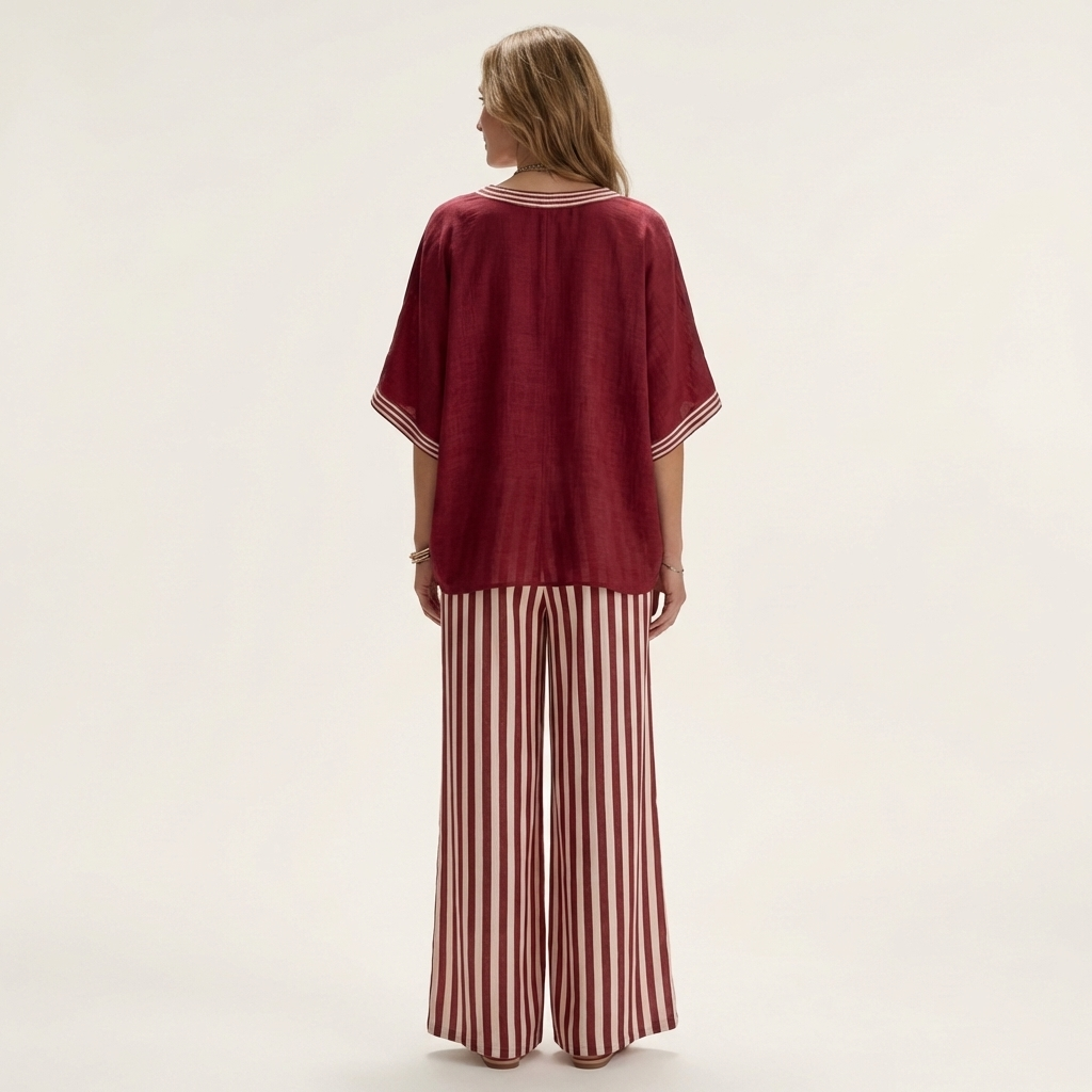 Juliana | V-Neck Varsity Top & Stripe Wide-Leg Set