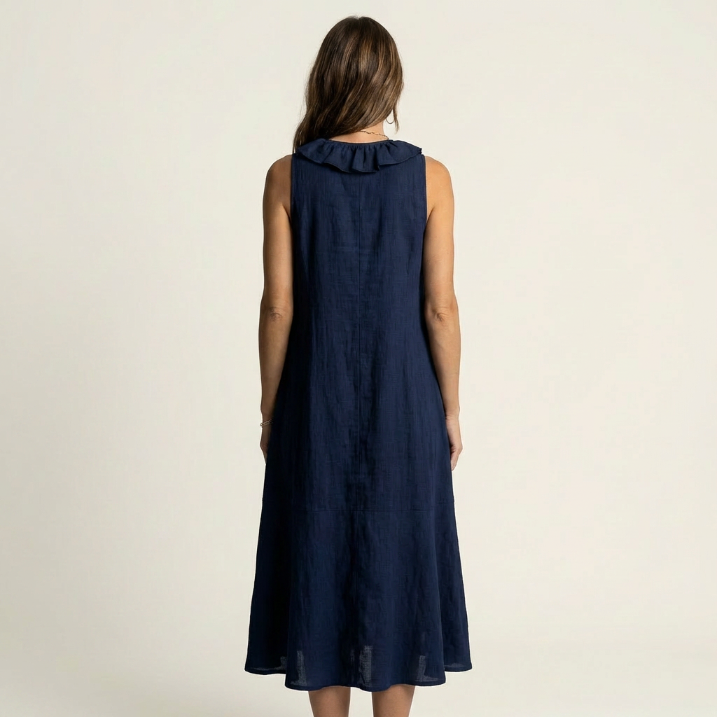 Vicky | Ruffle-Front V-Neck Sleeveless Linen Maxi Dress