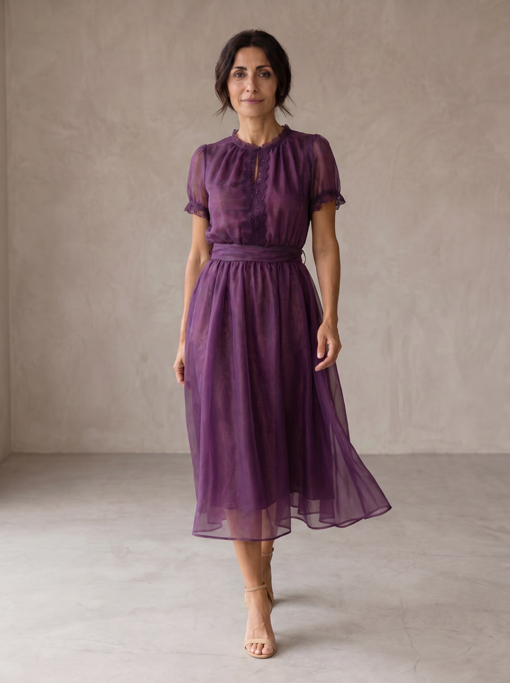 Flavia | Maxi Dress with Drop Neckline and Chiffon Lace Trim