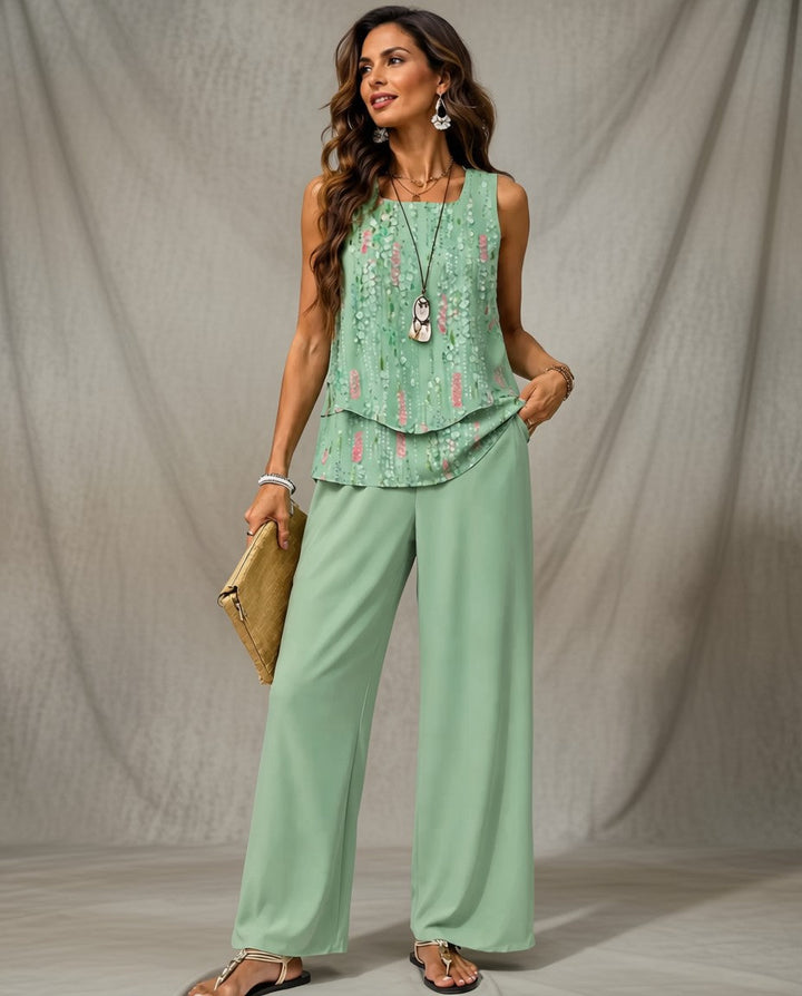 Maravillas™ | Mint Green Layered Top and Trousers Set