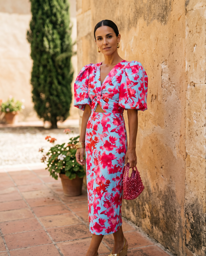 Carla™ | Midi Floral Dress with Puff Sleeves