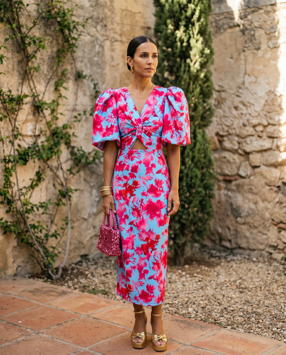 Carla™ | Midi Floral Dress with Puff Sleeves