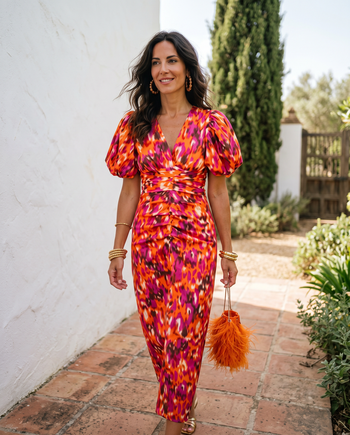 Carla™ | Midi Floral Dress with Puff Sleeves