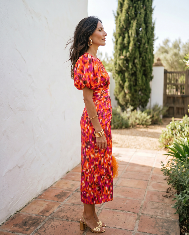 Carla™ | Midi Floral Dress with Puff Sleeves