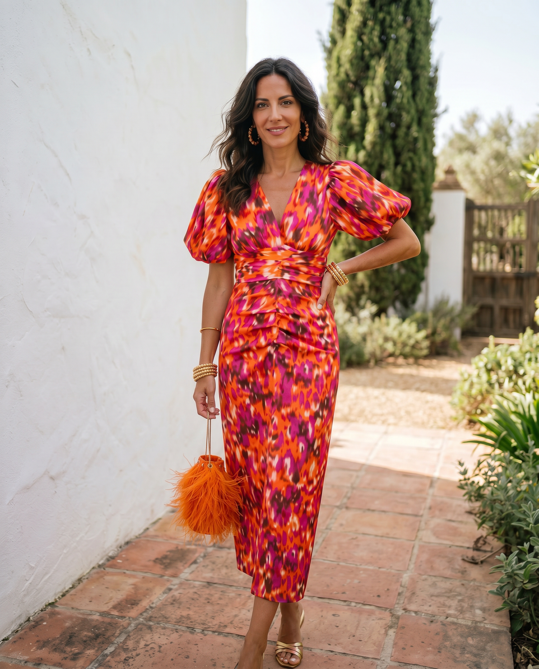 Carla™ | Midi Floral Dress with Puff Sleeves