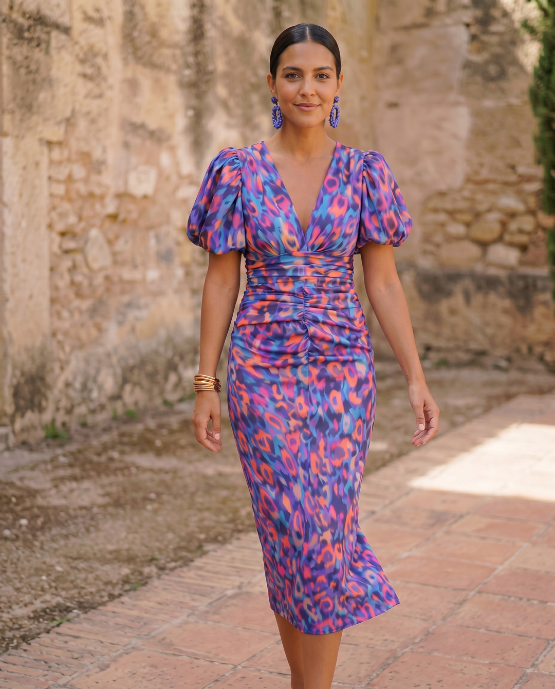 Carla™ | Midi Floral Dress with Puff Sleeves