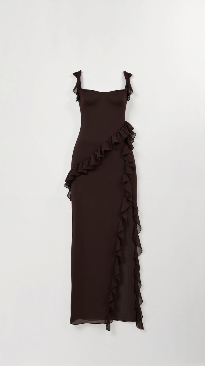 SOLANDRA | PROM DRESS WITH RUFFLE AND SLIT MAXI